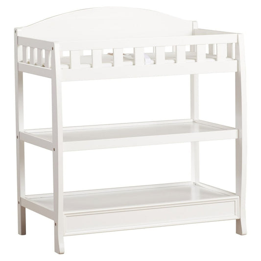 Modern White Wooden Baby Changing Table with Safety Rail Pad and Strap-0